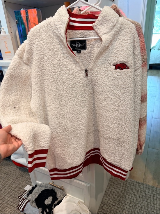 Boxercraft Jackets & Blazers - boxercraft Cream Sherpa Quarter-Zip Pullover with Red Trim